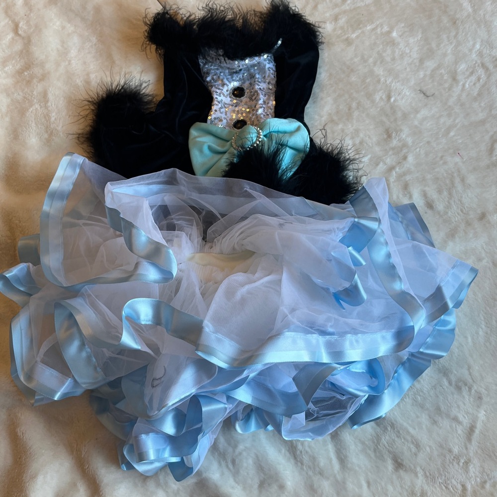 Dansco Blue Ballet Dance Costume Tutu Dress w/ Hair Accessory